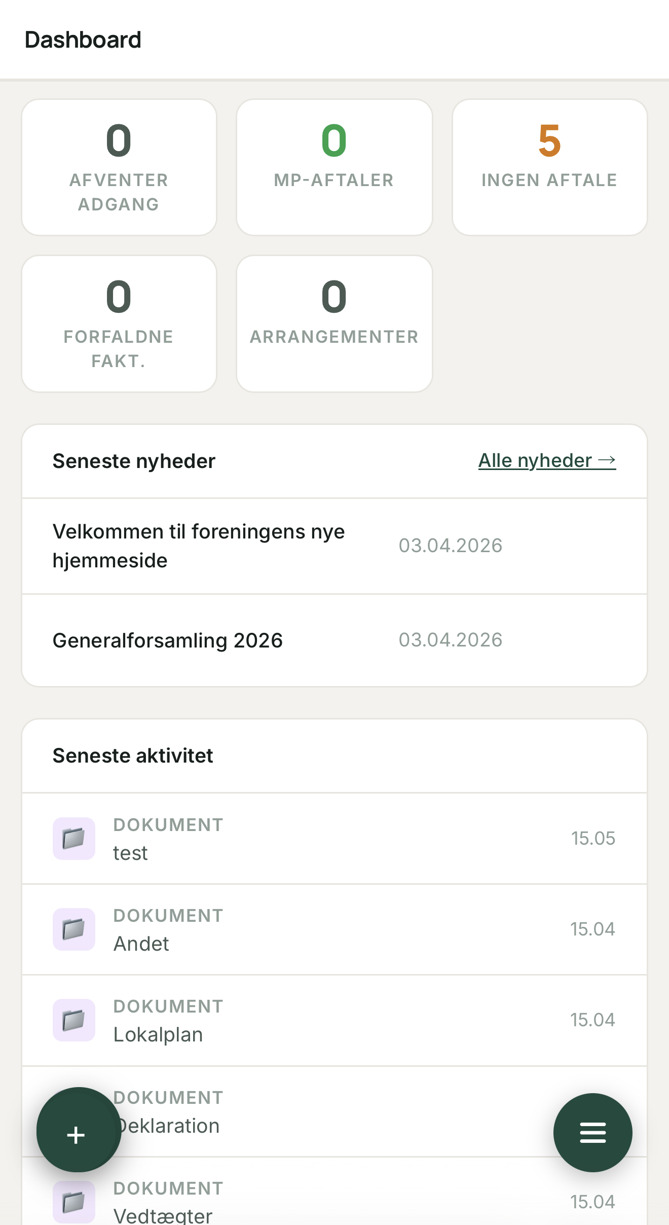 Bestyrelsens dashboard med økonomi og medlemsoverblik